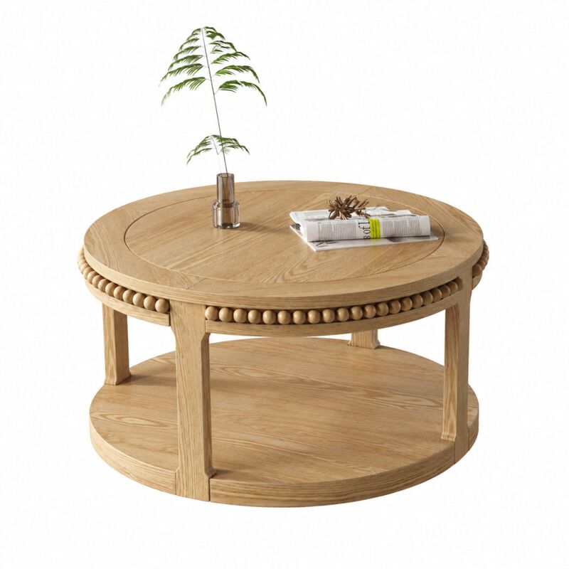 GOODSILO 31.5 Inch Two-Tier Round Solid Wood Coffee Table and Sofa Table Sturdy Thickened Top Heavy-Duty Circle Accent Table for Living Room Lounge and Sofa Areas image number 0