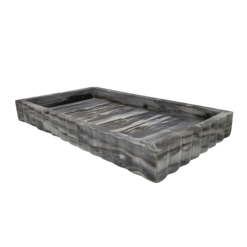 Myla Decorative Marble Tray, Subtle Gray Scalloped Edges, 14 Inch