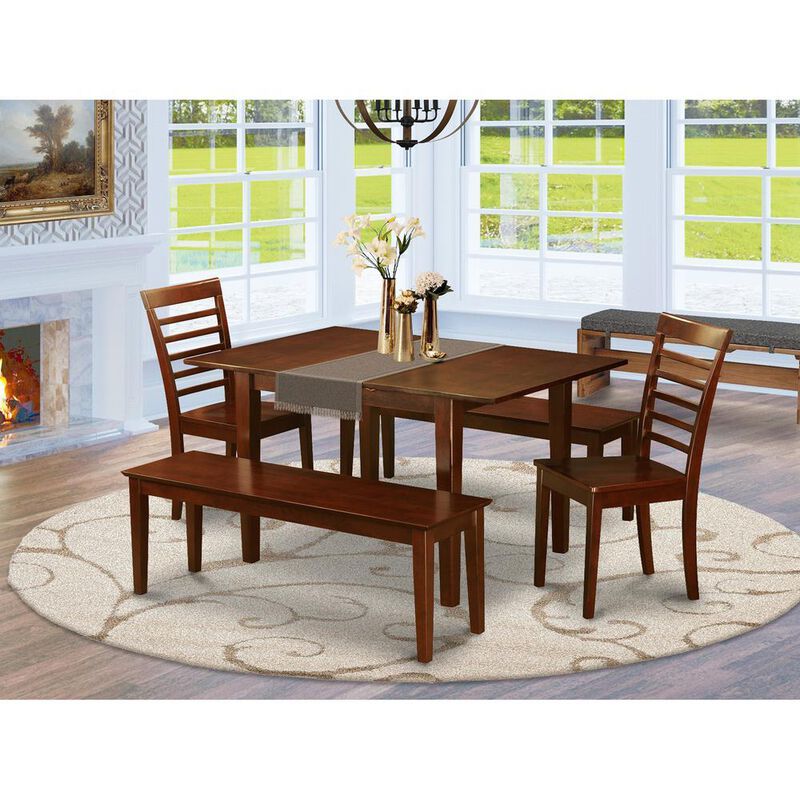 5 Pc Kitchen Table with bench -dinette Table with 2 Dining Chairs and 2 Benches