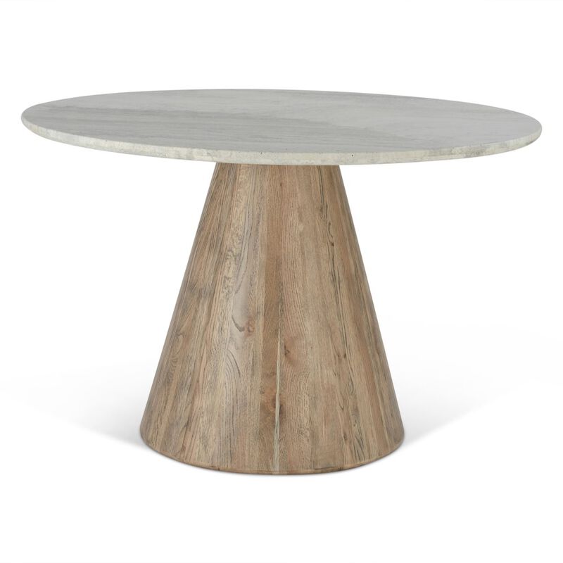 World Interiors Caldera 48" Round Dining Table in White Travertine and Light Oak image number 0