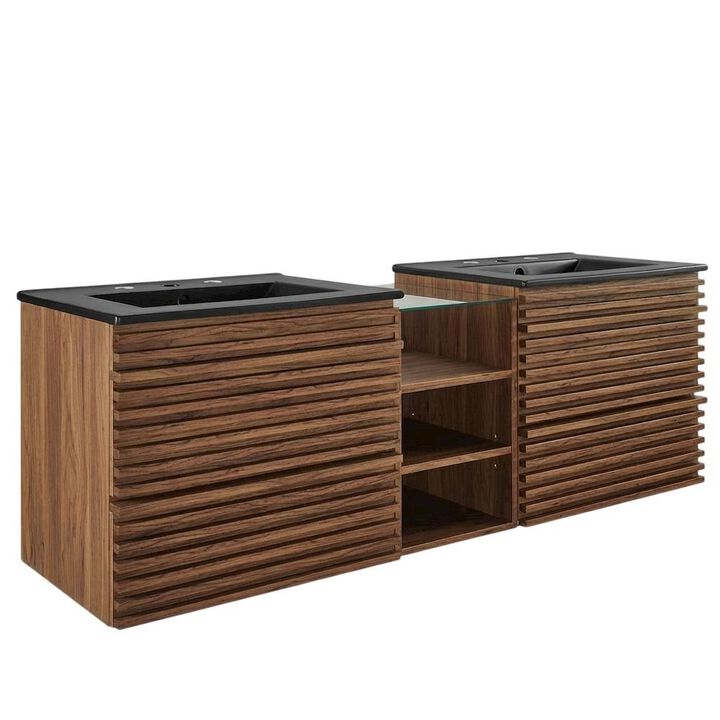 Walnut White 62-Inch Wall-Mount Double Sink Bathroom Vanity