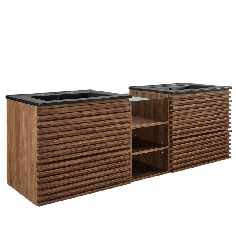 Walnut White 62-Inch Wall-Mount Double Sink Bathroom Vanity image number 0