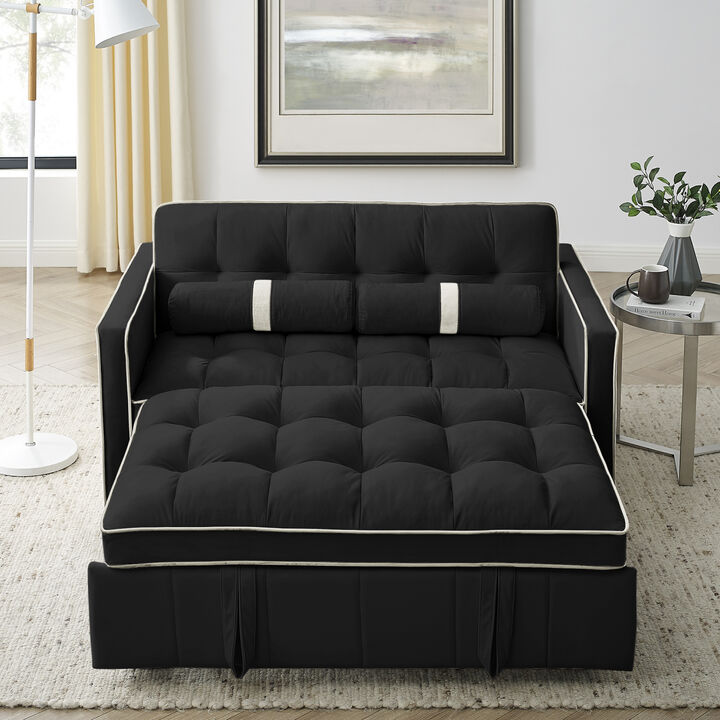 Modern 55.5" Pull Out Sleep Sofa Bed 2 Seater Loveseats Sofa Couch with side pockets, Adjustable Backrest and Lumbar Pillows for Apartment Office Living Room