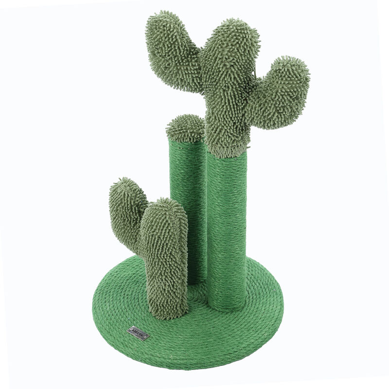 Marfa 21.5" Modern Jute Triple-Cactus Cat Scratching Post with Fuzzy Toy, Green