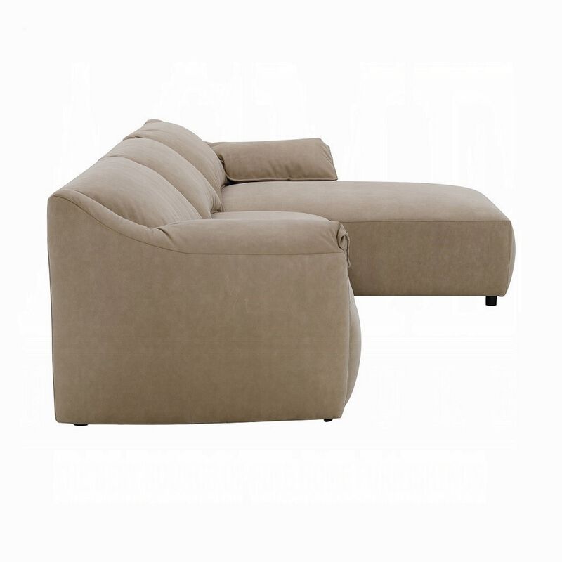 Vety L Shaped Sectional Sofa, Pillow Arm, Light Brown Nubuck Leather - Benzara