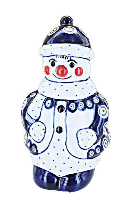 Blue Rose Polish Pottery Reindeer Pine Snowman Figurine