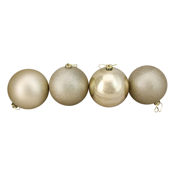4ct Champagne Gold Shatterproof 4-Finish Christmas Ball Ornaments 6" (150mm)