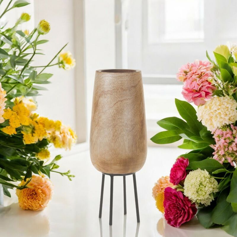 Wood Vase with Stand for Modern and Rustic Interior Styling