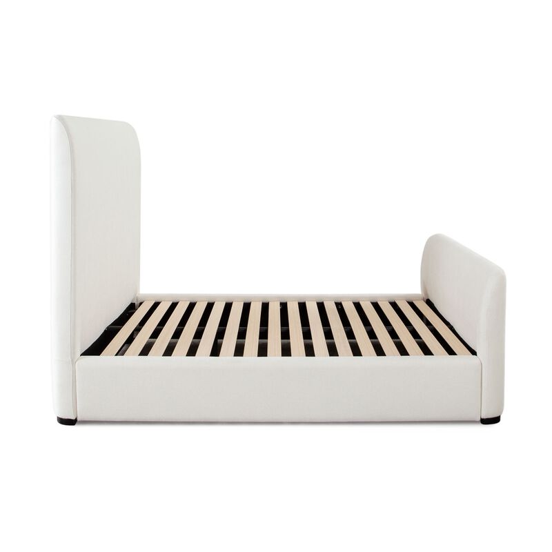 Zuo Contemporary King Size Bed, Contoured Tall White Padded Upholstery