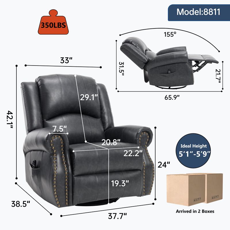 Faux Leather Recliner Chair Rocker Swivel Chair Manual Recliner with Heat & Massage image number 2