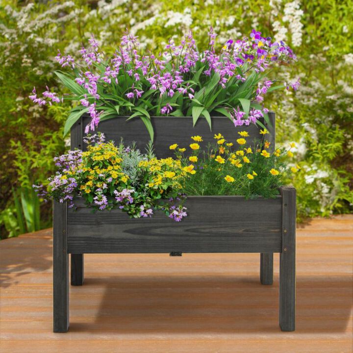Hivvago 2 Tier Wooden Raised Garden Bed with Legs Drain Holes