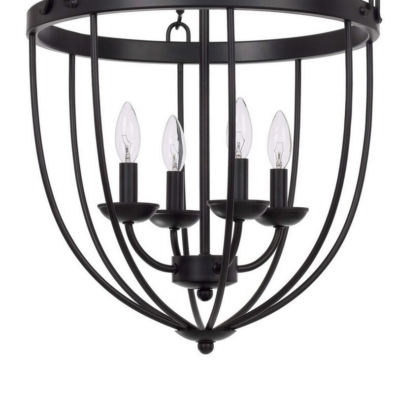 Chandelier with Metal Bird Cage Pendulum Design, Black-Benzara