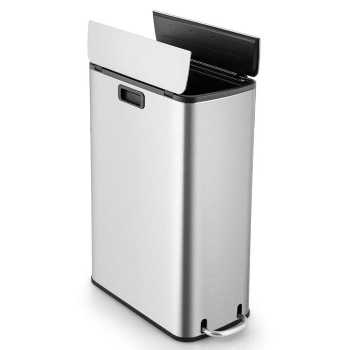 Hivvago 12 Gal Stainless Steel Trash Can with Soft-Closing Wing Lids-Silver