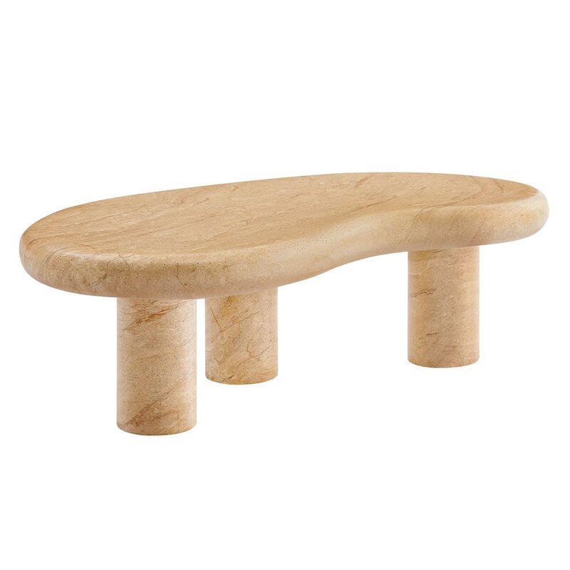 Elowen Indoor - Outdoor Patio Textured Faux Travertine Coffee Table image number 0