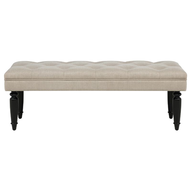 Rasa Accent Bench, Tufted Latte Brown Fabric, Black Turned Legs 52 Inch image number 0