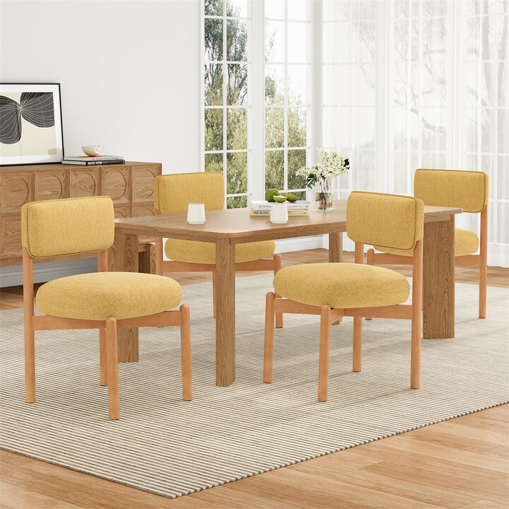 Modern Wooden Blended Linen Kaki Dining Chair Set of 2