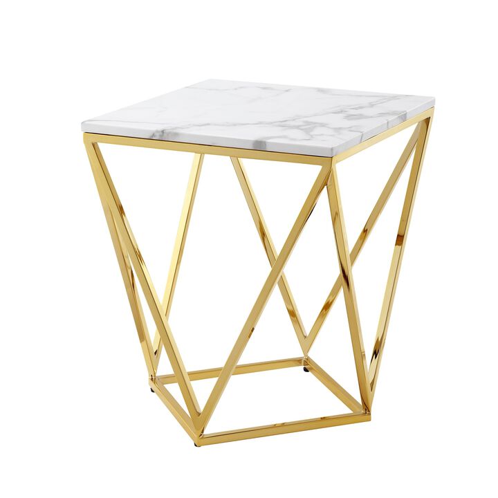 Inspired Home Isaan Marble Top End Table with Stainless Steel Metal Base