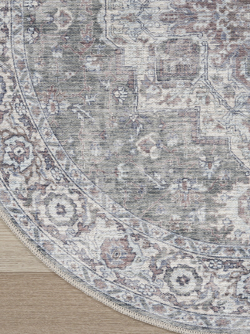 Machine Washable Series 1 SR101 Ivory/Gray 5'3" x Round Rug