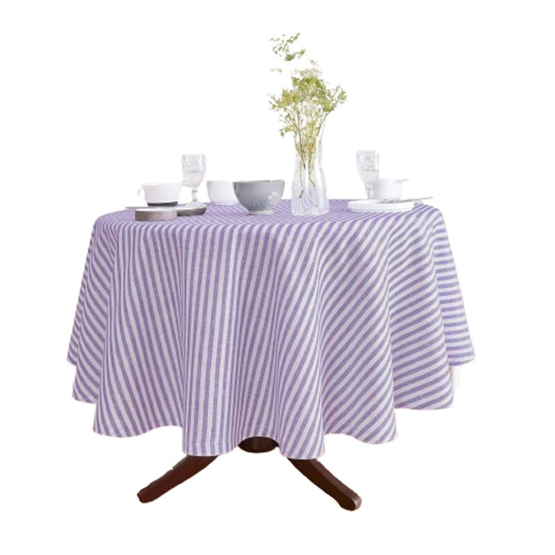 Solino Home 100% Pure Linen Round Tablecloth - Amalfi Stripe.