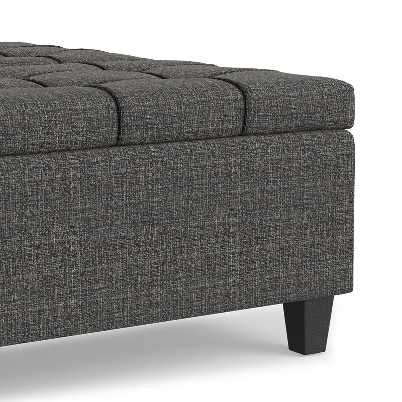 Harrison 40 inch Wide Transitional Square Large Coffee Table Storage Ottoman in Ebony Polyester Tweed, Assembled image number 7
