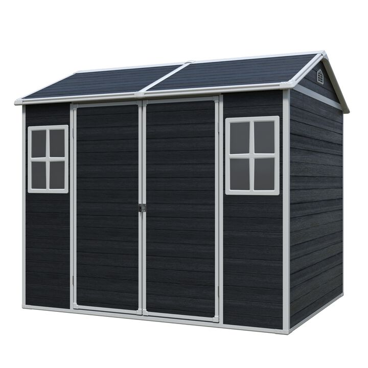 8 x 6ft Resin Outdoor Storage Shed Waterproof with Two Windows & Lockable Door,Tool Shed for Garden