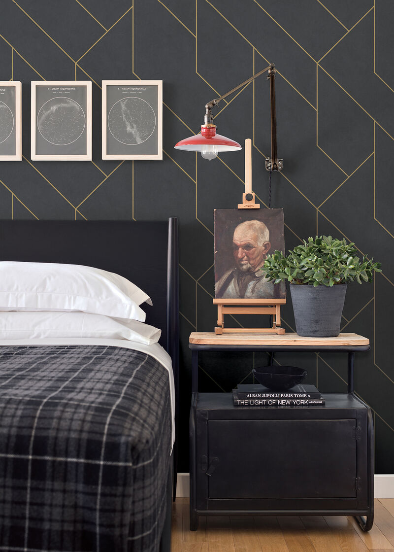 Pollock Black Gilded Geometric Wallpaper image number 1