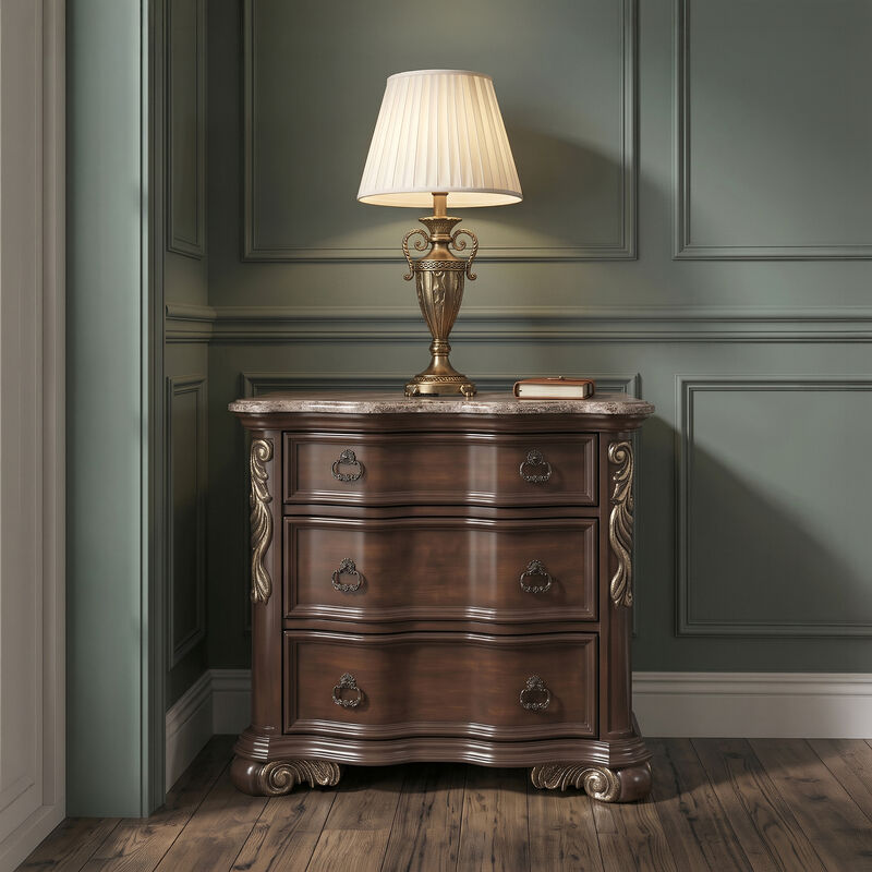 Bella Traditional Wood Nightstand with 3 Drawers, Fully Assembled Bedside Storage Table image number 6