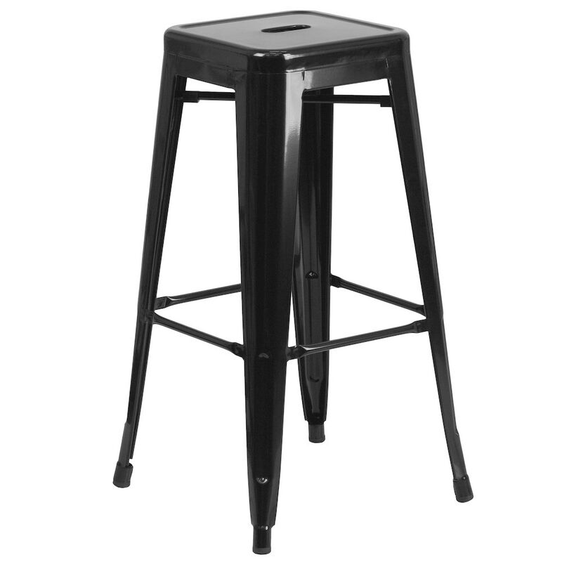 Flash Furniture 23.75" Black Metal Indoor-Outdoor Bar Table Set with 2 Seat Backless Stools image number 2