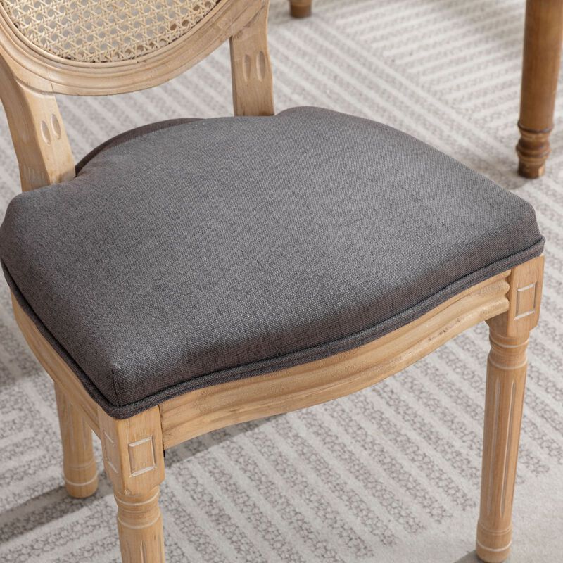 Whisen French Style Dining Chair, Solid Rubberwood Frame with Linen Upholstery and Rattan Back, Set of 2 for Living Room Kitchen image number 6