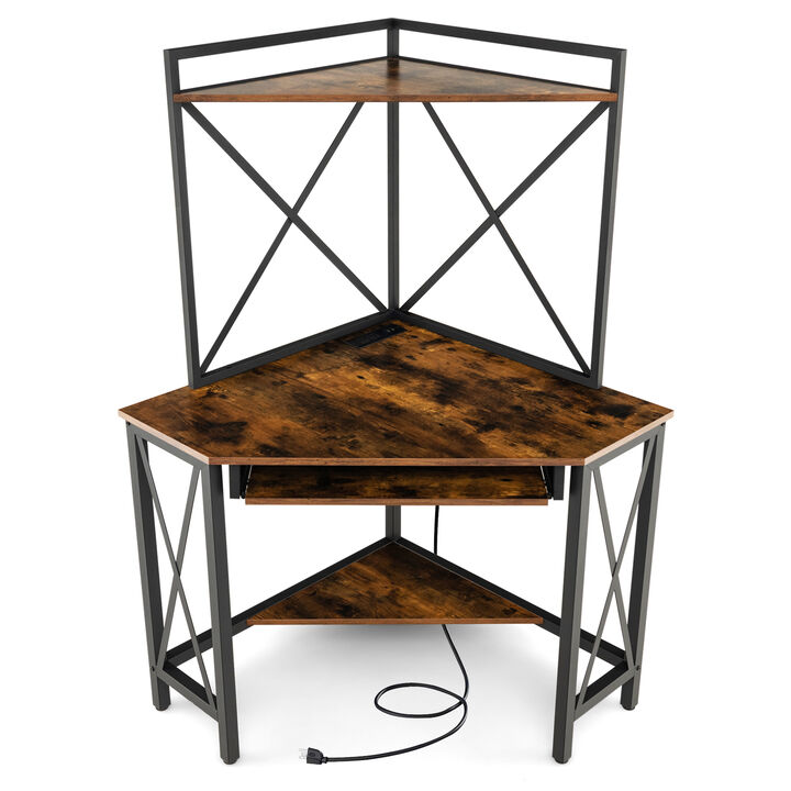 Space-Saving Corner Computer Desk with Hutch and Keyboard Tray for Home Office Organization