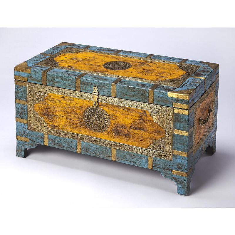 Butler Specialty Nador Hand-Painted Brass Inlay Storage Trunk Coffee Table, Assorted