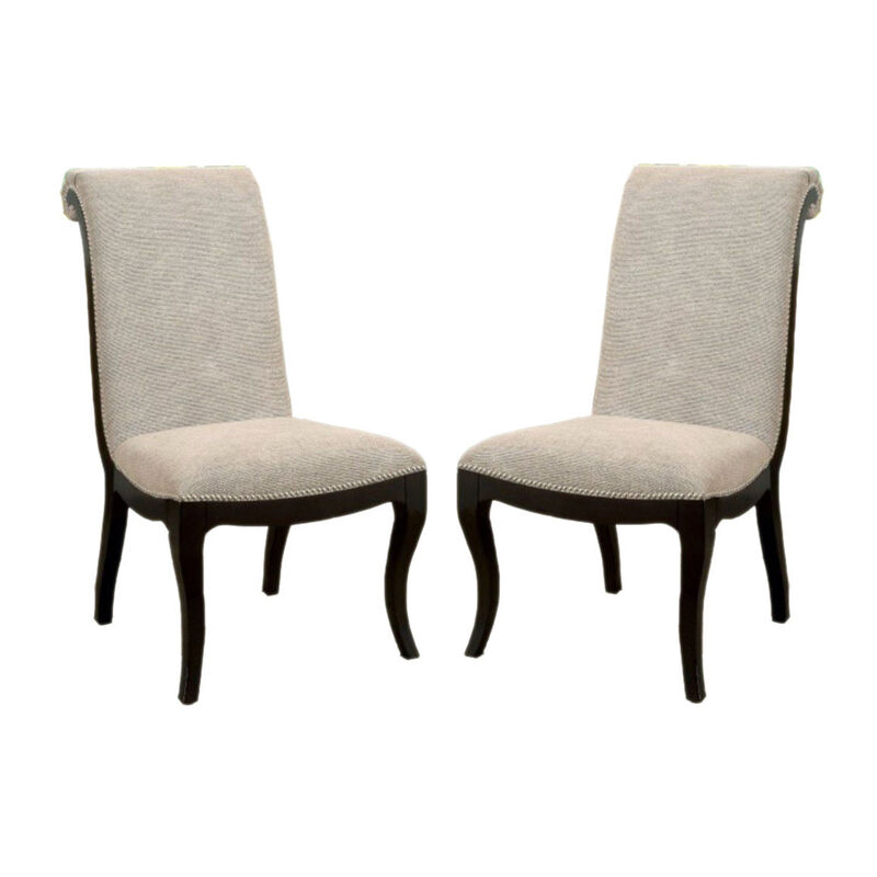 Fabric Upholstered Wooden Side Chair, Set of 2, Gray and Black-Benzara