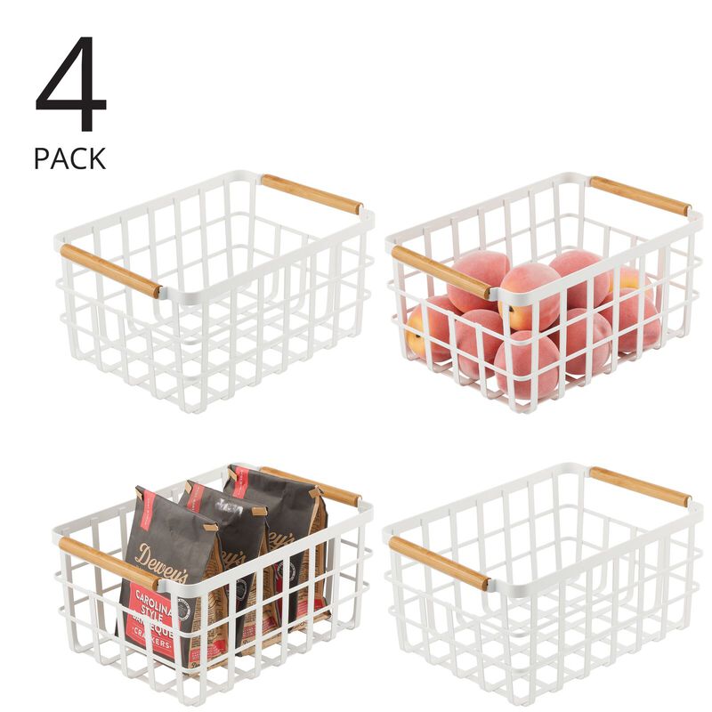mDesign Metal Food Organizer Storage Basket - 4 Pack - Matte White/Natural image number 3