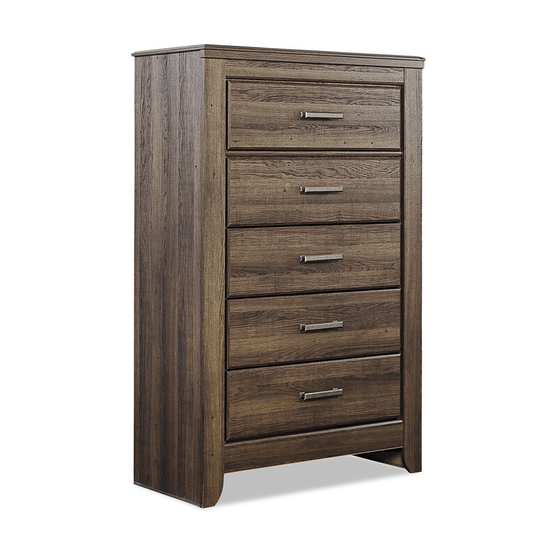 Rye Tall Dresser Chest, 5 Drawers, Modern Classic Laminate Dark Brown - Benzara