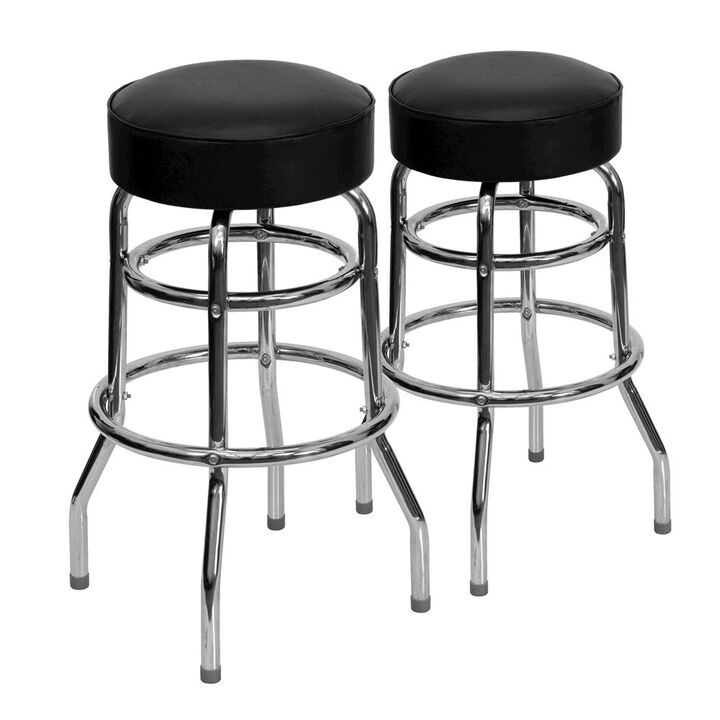 Flash Furniture 2 Pk. Double Ring Chrome Barstool with Black Seat