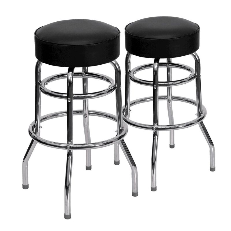 Flash Furniture 2 Pk. Double Ring Chrome Barstool with Black Seat