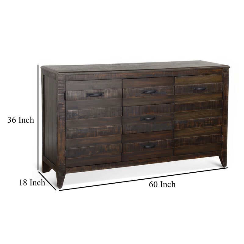 Cacia Sideboard Buffet Console, 3 Drawers and 2 Cabinets, Dark Brown - Benzara image number 4