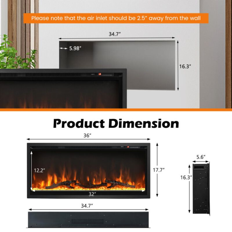 Hivvago Electric Fireplace in-Wall Recessed with Remote Control and Adjustable Color and Brightness