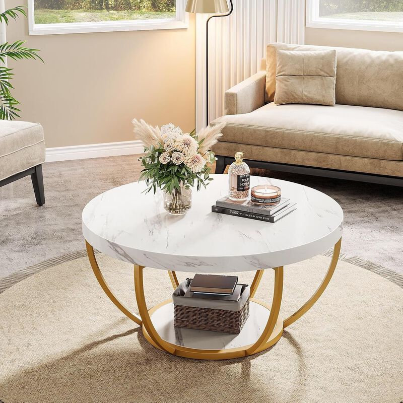 Tribesigns Industrial 2-Tier Wood Coffee Table image number 2