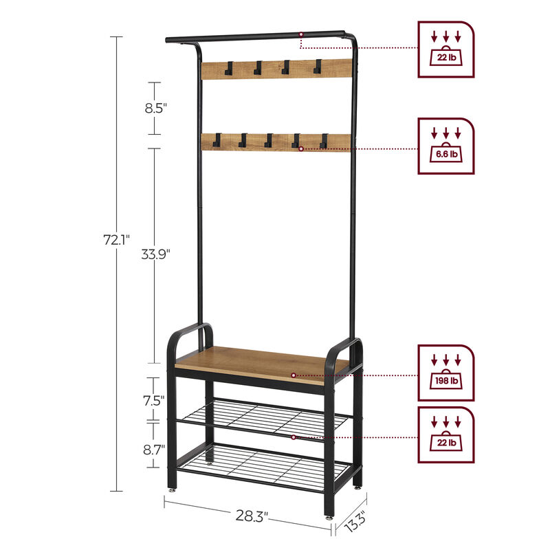 Coat Rack with Shoe Bench for Entryway Storage and Organization
