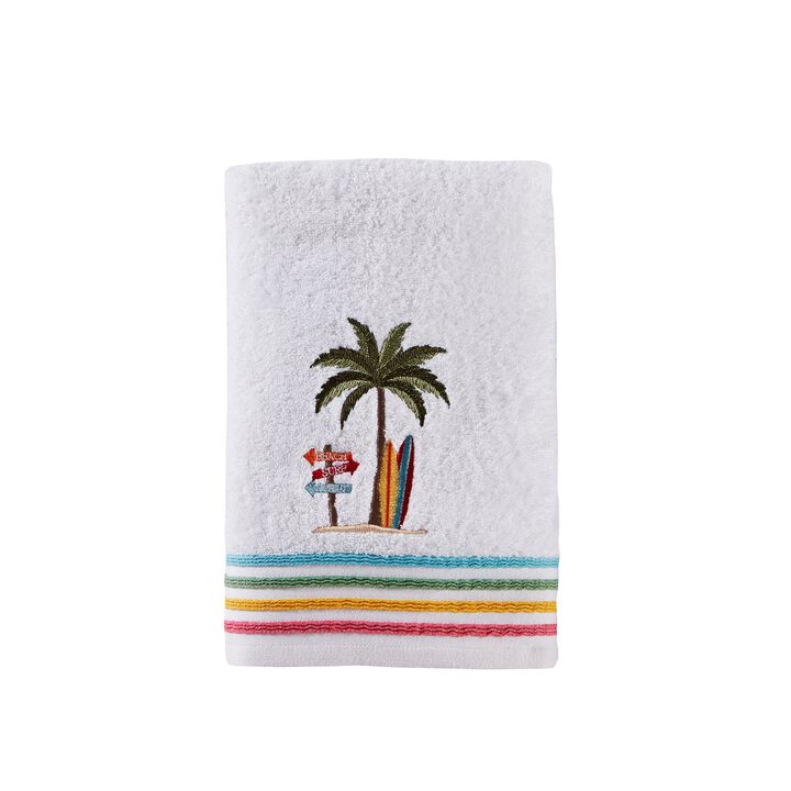 Saturday Knight Ltd Paradise Beach Rainbow Stripes And Fun Embroidery Bath Towel - 27x50", White