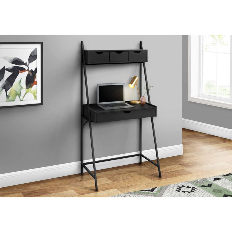 Monarch Specialties I 7330 Computer Desk, Home Office, Laptop, Leaning, Storage Drawers, 32" L, Work, Metal, Laminate, Black, Contemporary, Modern image number 1