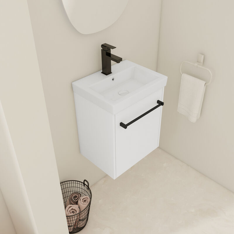ELEMENT ACE Compact Floating Wall-Mounted Bathroom Vanity with Integrated Ceramic Sink and Soft-Close Cabinet Storage image number 5