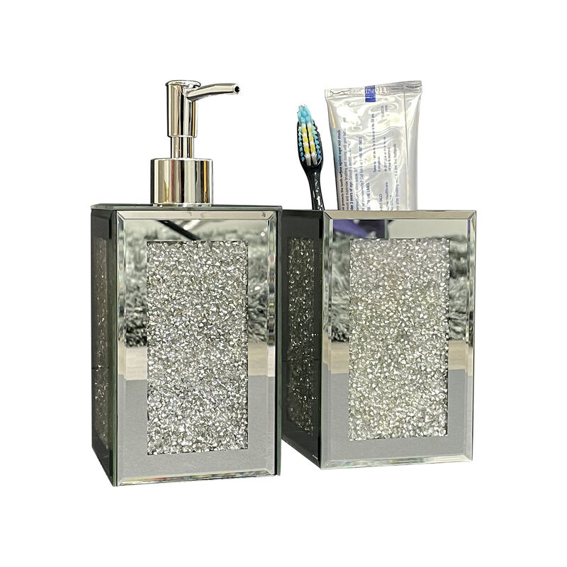 Ambrose Exquisite 2 Piece Square Soap Dispenser and Toothbrush Holder in Silver image number 4