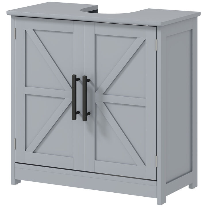 Hivvago Bathroom Sink Cabinet with 2 Barn Doors and Adjustable Shelf