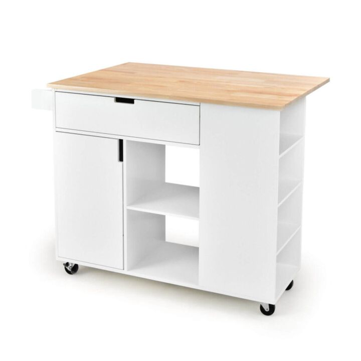 Hivvago Drop-Leaf Kitchen Island with Rubber Wood Top