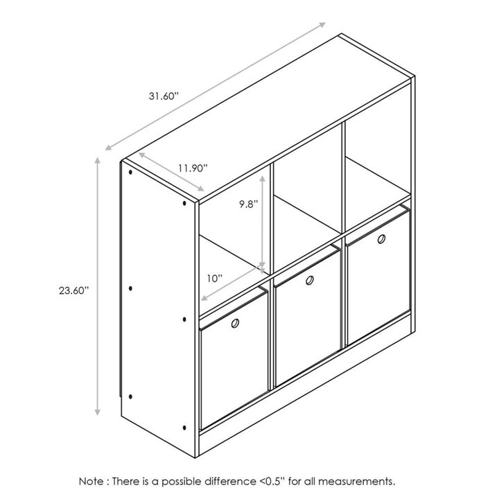 Furinno Basic 3x2 Cube Storage Bookcase Organizer with Bins, Dark Walnut