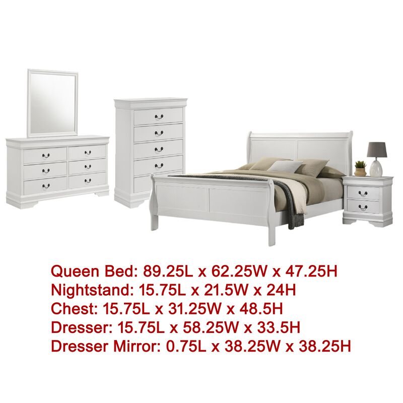 Nim 5pc Queen Bedroom Set, Sleigh Panel Design, White Okume Veneer