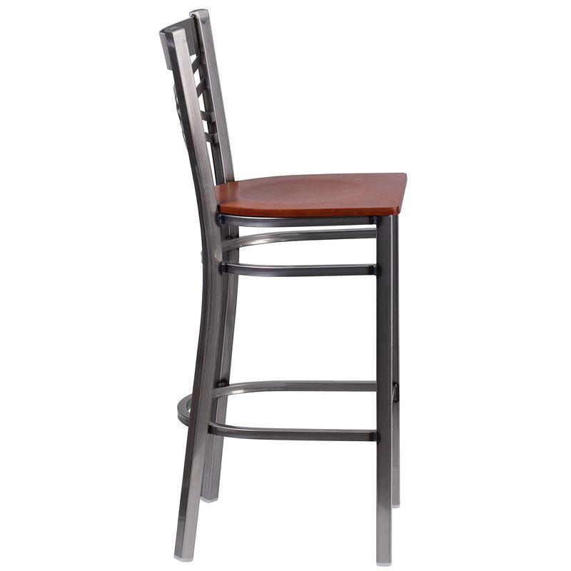 Flash Furniture HERCULES Series Clear Coated ''X'' Back Metal Restaurant Barstool - Cherry Wood Seat