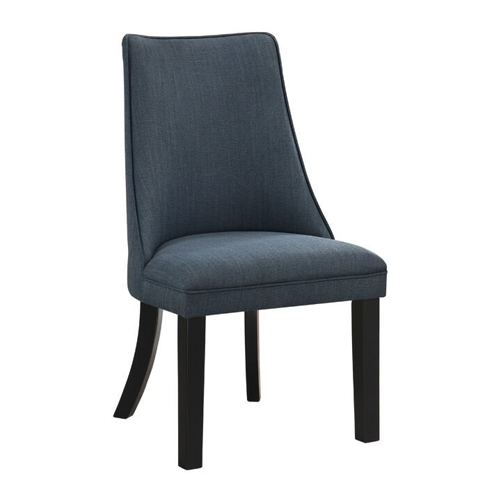Keya Dining Side Chair Set of 2, Wingback, Blue Gray Polyester, Brown Wood